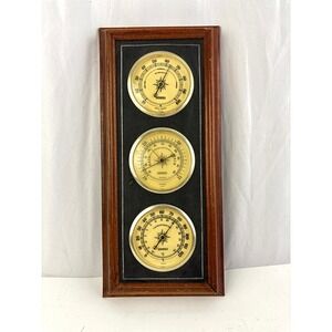 Vintage Wall Weather Station Barometer Thermometer Hygrometer Wood
